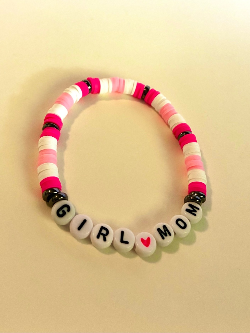 Pink 'GIRL MOM' Beaded Stretch Bracelet